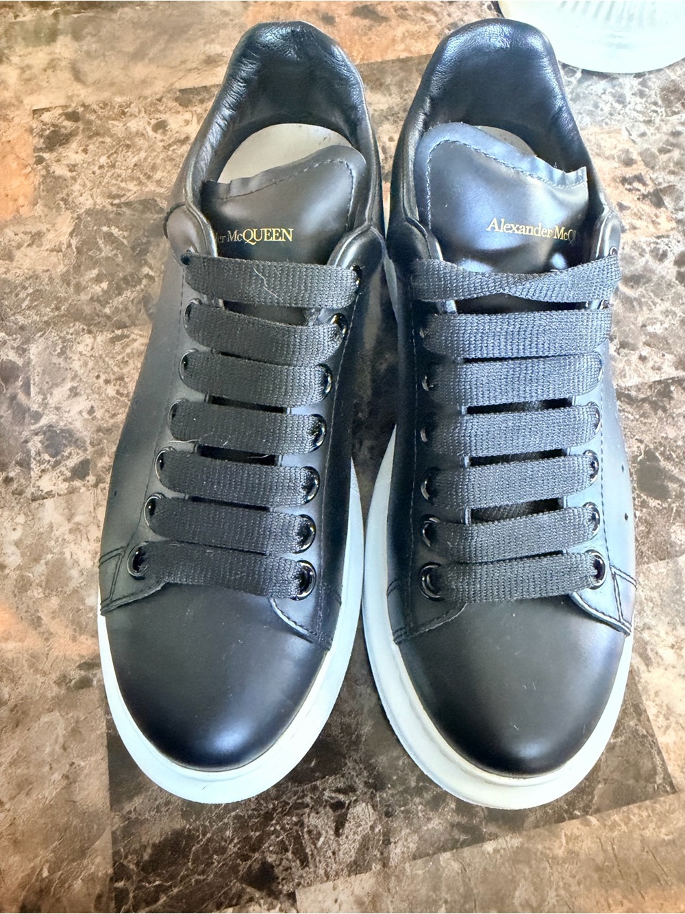 Alexander McQueen Black Leather Sneakers with White Sole